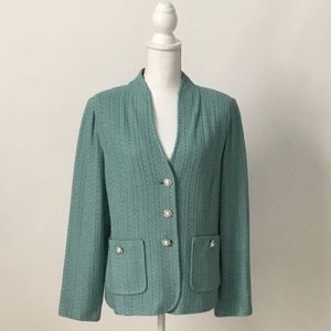 ST. JOHN V-Neck Blue Knit Jacket Blazer- Size 16